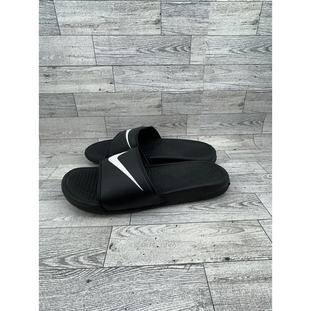 Nike Benassi JDI Black White Swoosh Slide Sandals 343880-011 Men Sz 8